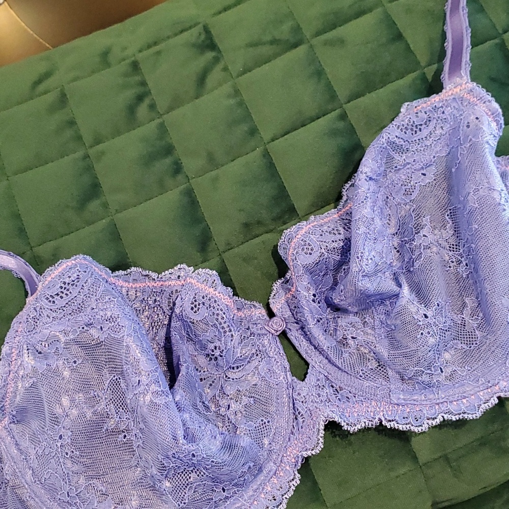 Wacoal underwire unlined lace bra, periwinkle blue, 34dd